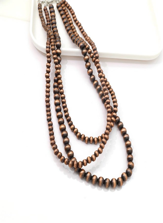 CIOOU Navajo Pearl Necklace for Women Multi Strand Turquoise Choker Western Jewelry Vintage Boho Chic Beaded Statement Necklaces (retro brown) - Image 2